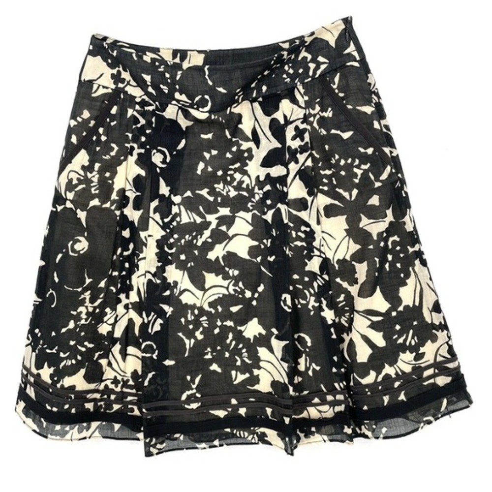 J. Crew Floral Print‎ Skirt, Size 4 Cotton & Ramie, Black & Tan WIth Pockets